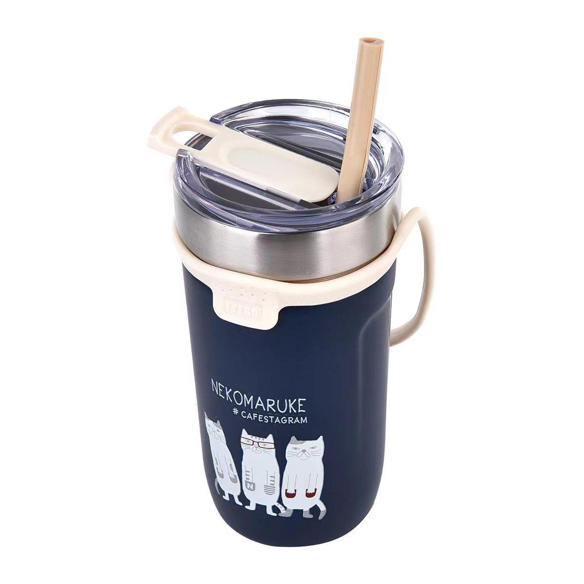 日本kusuguru保温杯保冷杯咖啡杯手提不锈钢304卡通车载杯吸管975,淘宝优惠券,粉丝福利购,淘宝优惠卷