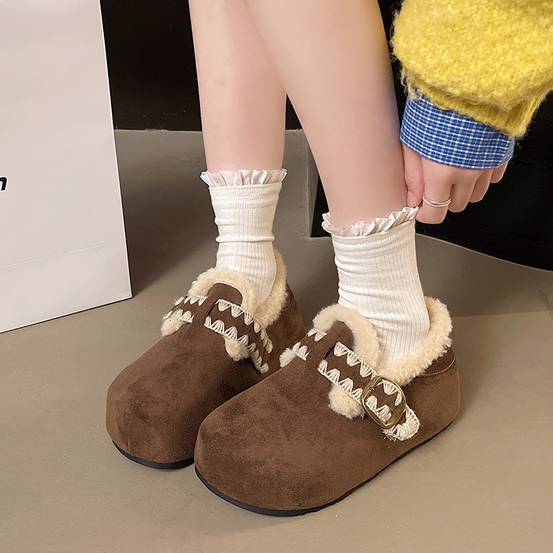 大码女鞋41到43勃肯鞋加绒厚底复古毛毛鞋2025新款冬保暖低帮棉鞋,淘宝优惠券,粉丝福利购,淘宝优惠卷