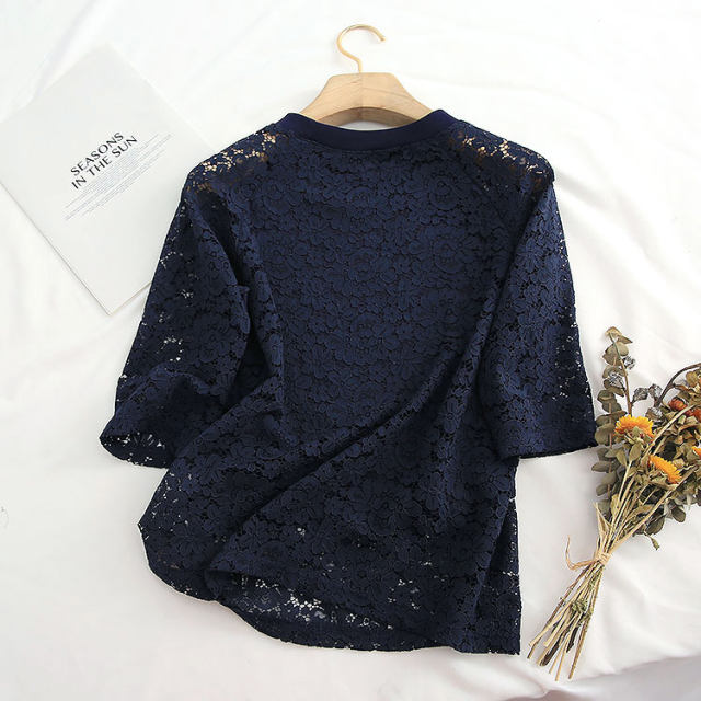 ພາກຮຽນ spring ແລະ summer elegant crocheted ແຂນສາມສ່ວນສີ່ສ່ວນເທິງ lace