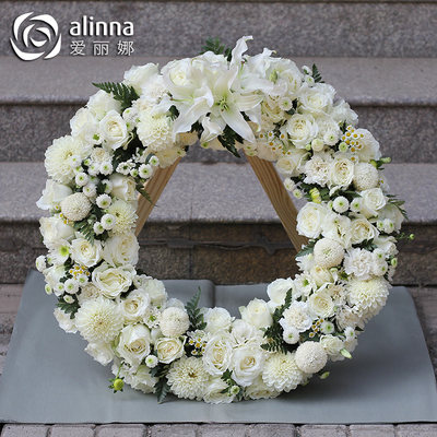 丧事花篮祭奠花圈追悼会黄白菊鲜花白事祭祀殡葬用品菊花北京同城 虎窝淘