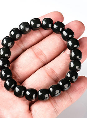 保真天然和田玉墨玉桶珠玉石手串珠子手链时尚简约男女款手串手饰