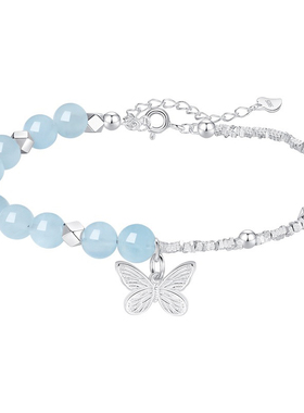 S925银碎银子蓝宝石蝴蝶手链女新中式国风小众高级感精致手串