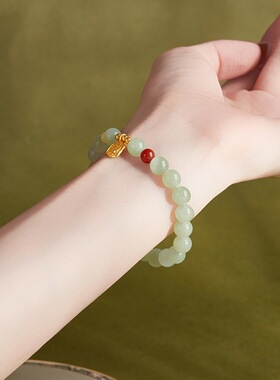 S925纯银天然和田玉红玛瑙蜜蜡串珠手串女新中式高级手链七夕礼物
