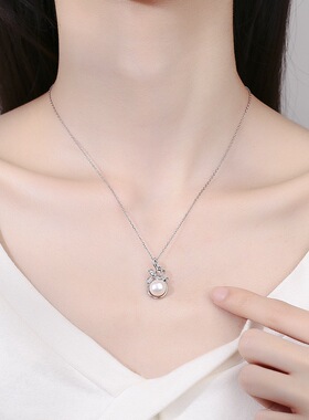 母亲节礼物原创花朵天然淡水珍珠纯银锁骨项链耳环女套装高级感