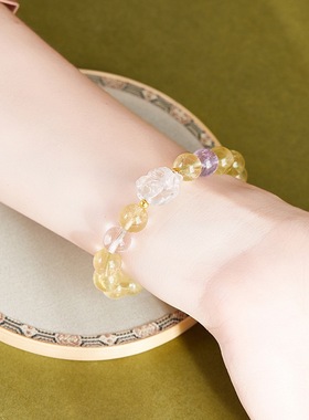 S925纯银柠檬晶紫水晶白水晶狐狸手串女新中式精致高级感手链礼物