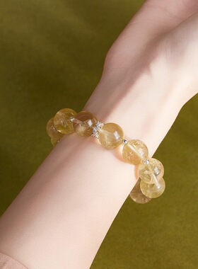 S925纯银柠檬晶手串女中式轻奢小众高级感大珠子水晶手链七夕礼物