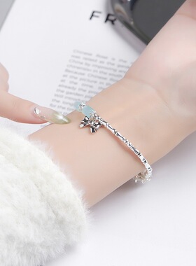 新中式S925纯银竹节蝴蝶结巴山翠手链女国风清新小众高级感送礼物