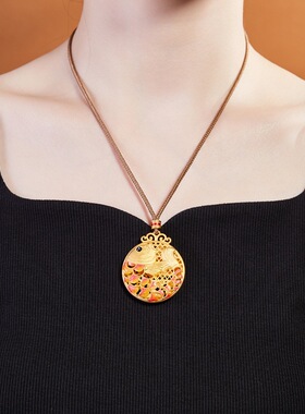 足银999古法花丝镂空圆光锦鲤吊坠编绳项链女复古小众高级感饰品