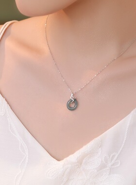 925纯银灵蛇平安扣项链女国潮复古新中式翡翠吊坠ins高级感锁骨链