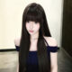 Black long straight artificial hair air bangs full headset