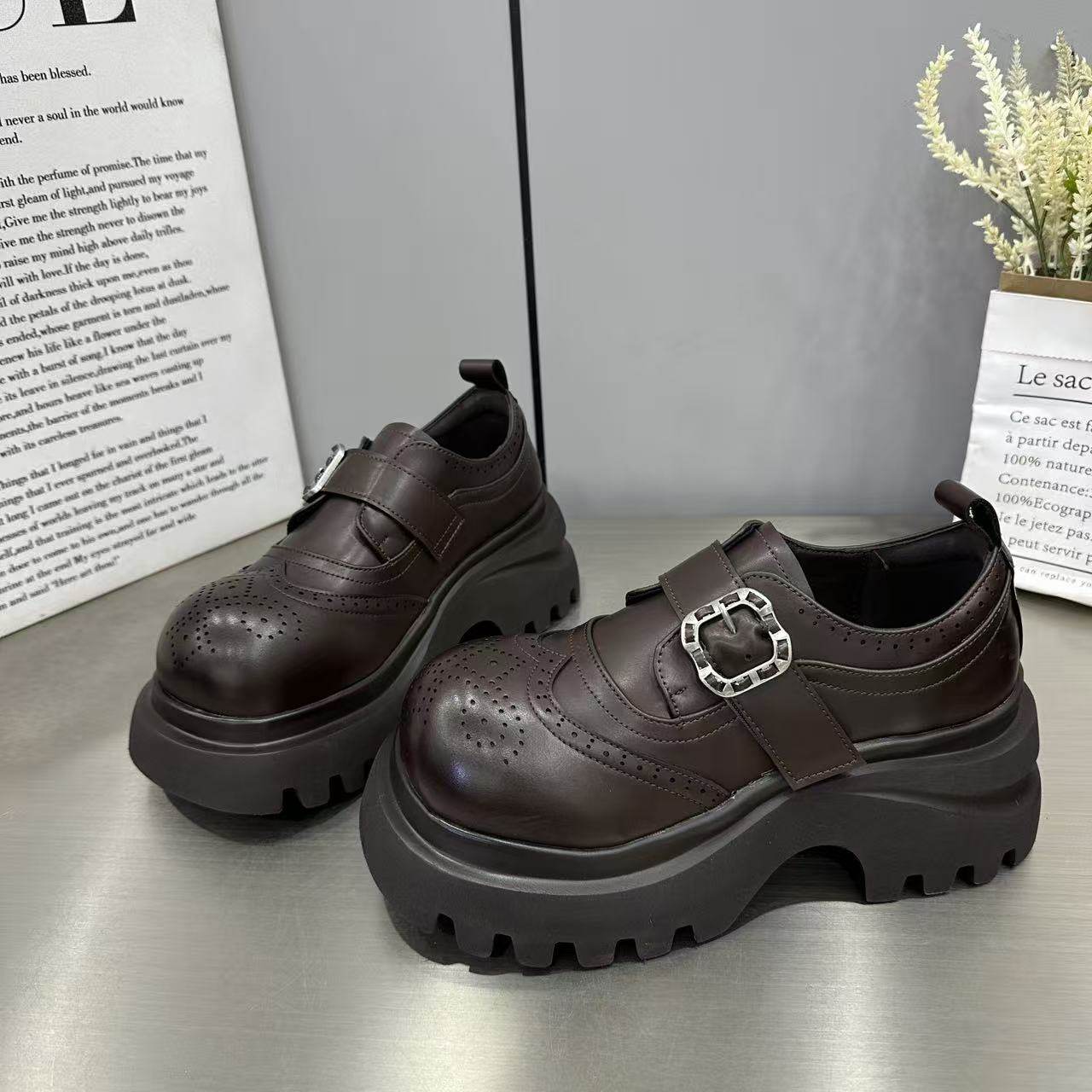 欧洲站2026春季新款英伦风厚底乐福鞋女复古圆头小学院风粗跟单鞋,淘宝优惠券,粉丝福利购,淘宝优惠卷