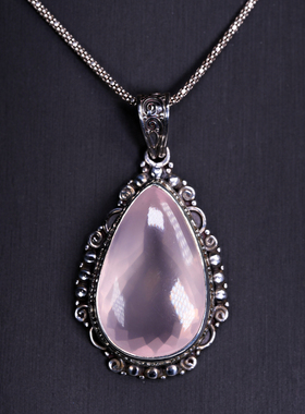 尼泊尔复古粉水晶少女感宫廷吊坠