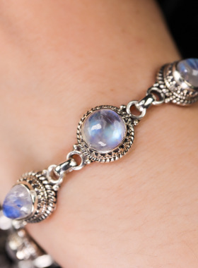 复古手工做旧天然月光石纯银手链