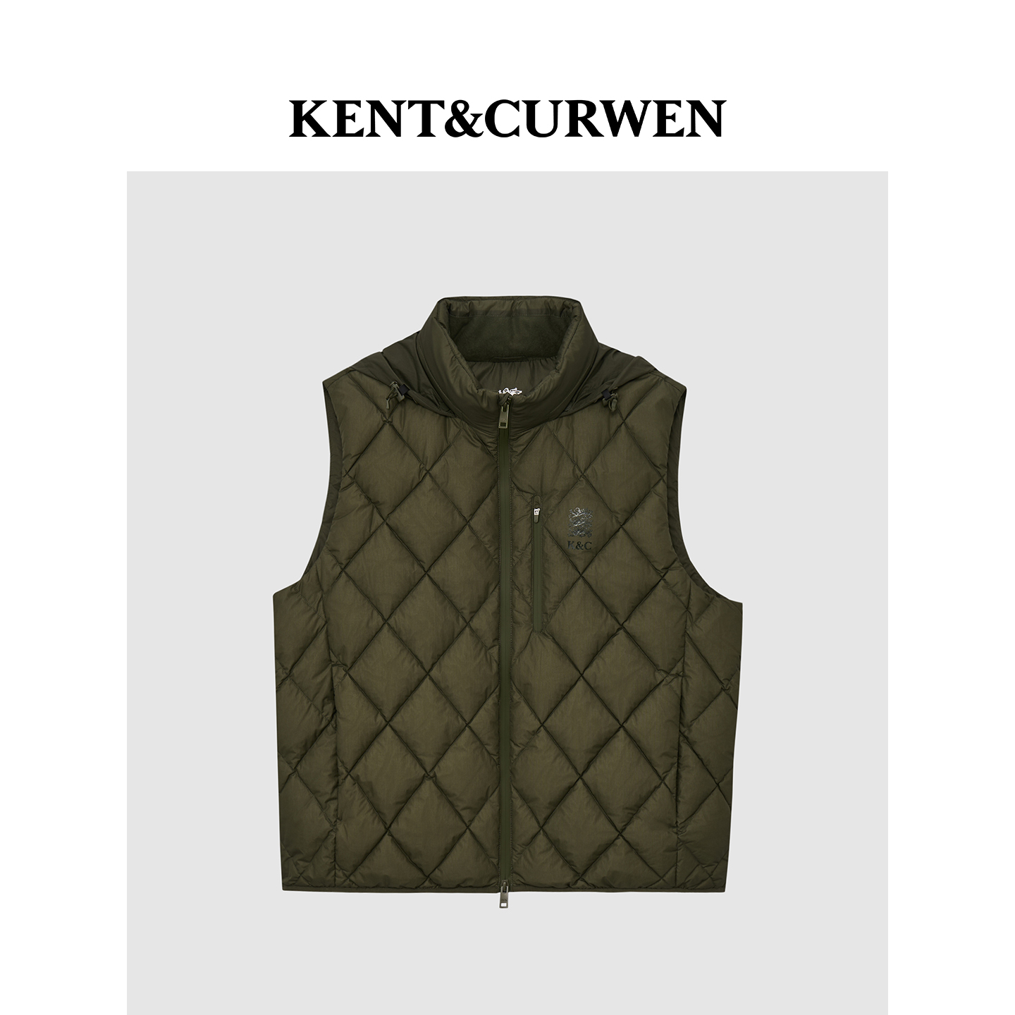 【圣诞礼物】KENT&CURWEN/肯迪文男士白鹅绒菱格三狮连帽羽绒马甲 - 图1