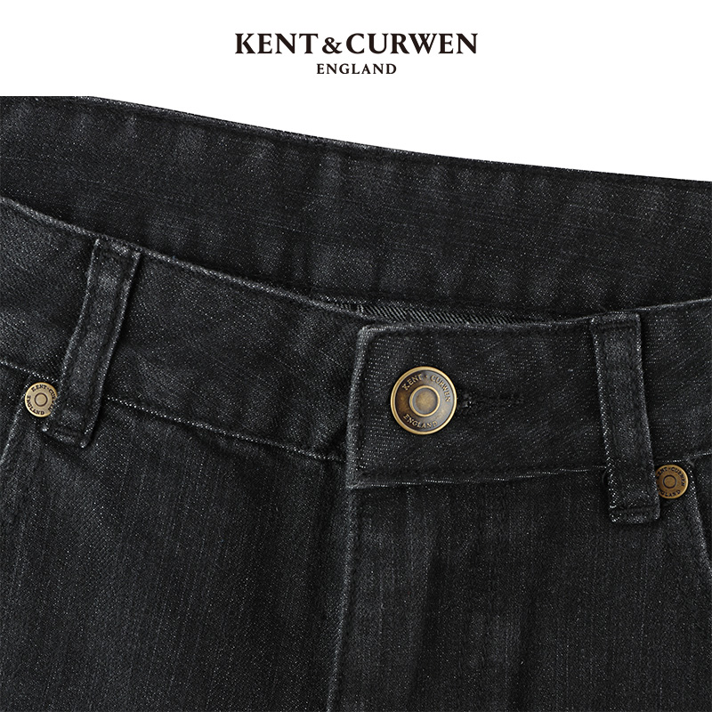 KENT&CURWEN/肯迪文春夏男士黑色直筒牛仔裤长裤弹力K4872EI101 - 图1