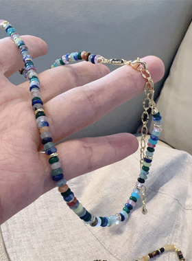 斯斯 0505 AR小众 秘密花园彩虹守护彩石头串珠锁骨链夏季色彩