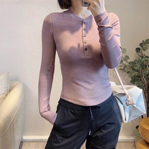 斯斯0301 HOLD巨舒服 亨利领莫代尔五扣高弹性修身长袖纯色T恤 - 图0