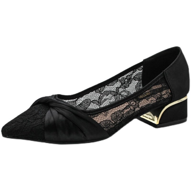 黑色职业中跟鞋女2025春夏新款网纱镂空粗跟单鞋女低跟上班工作鞋,淘宝优惠券,粉丝福利购,淘宝优惠卷