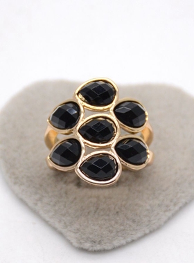 时尚闪亮黑色亚克力金色戒指大气
