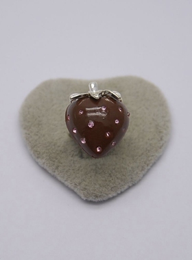 日韩版可爱咖啡色草莓女开口戒指