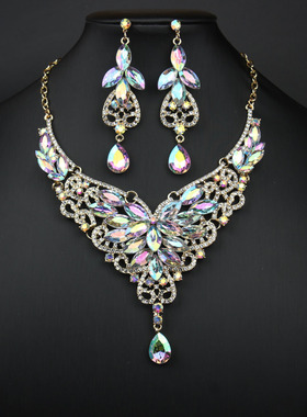 夸张复古翅膀锁骨短项链耳环套链