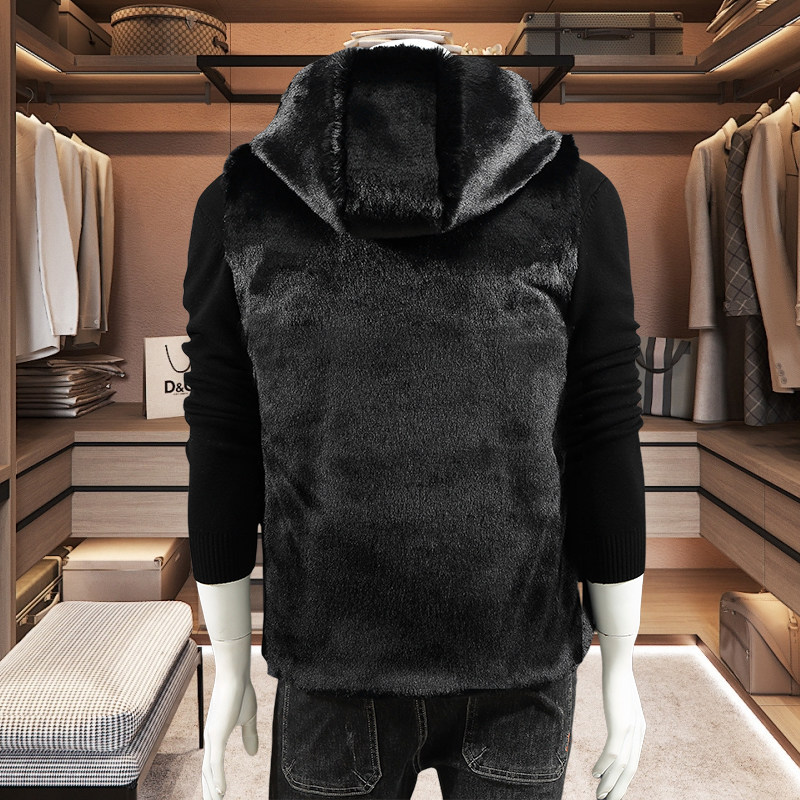 连帽毛绒马甲男韩版潮流帅气外套仿貂绒大码坎肩情侣保暖连帽马夹,淘宝优惠券,粉丝福利购,淘宝优惠卷