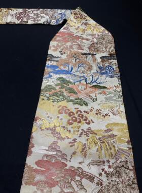 中古正绢西阵织日式和服名古屋带手工腰带金澜真丝DIY面料