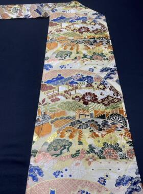 中古正绢西阵织日式和服名古屋带手工腰带金澜真丝DIY面料