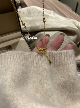 METWO在逃公主蝴蝶结项链女贵气沙金招财项链四叶草手链