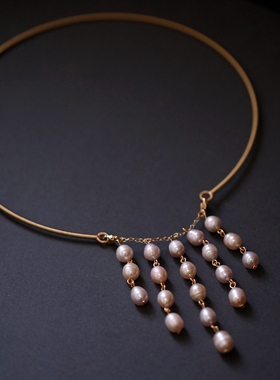 天然淡水珍珠流苏项圈古风马面裙配饰旗袍颈链新中式锁骨链
