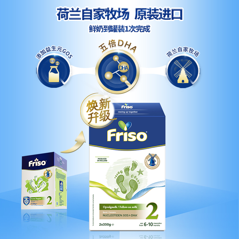 friso美素佳儿官方海外旗舰店Friso美素佳儿荷兰new升级新生婴幼儿宝宝配方牛奶粉2段700g*2盒0