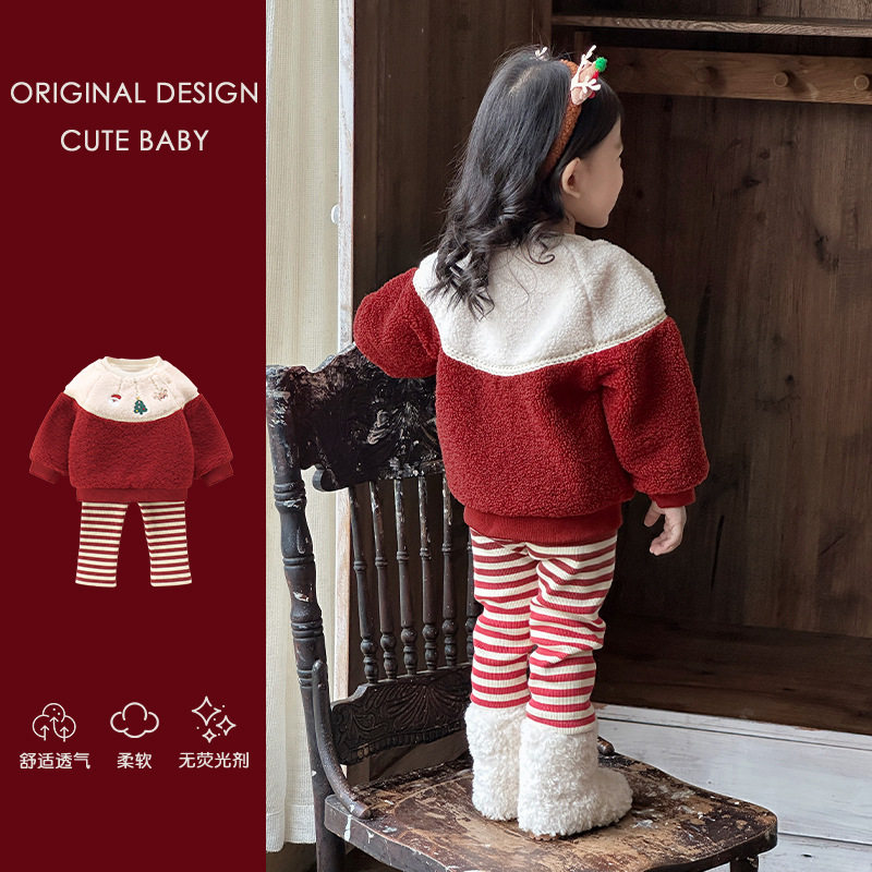 婴儿秋冬套装2025新款女宝宝加绒打底衫夹棉背带裤冬季衣服两件套,淘宝优惠券,粉丝福利购,淘宝优惠卷