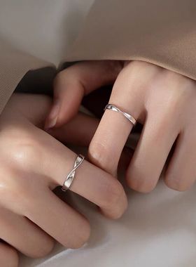 莫比乌斯环纯银情侣戒指一对日韩简约男女轻奢学生异地恋开口对戒