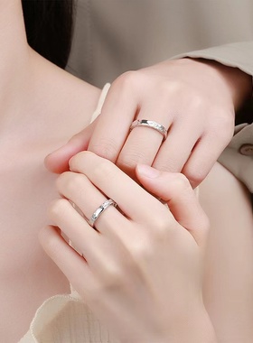 冰川纯银情侣对戒简约精致男女一对款可调节开口戒指刻字纪念礼物