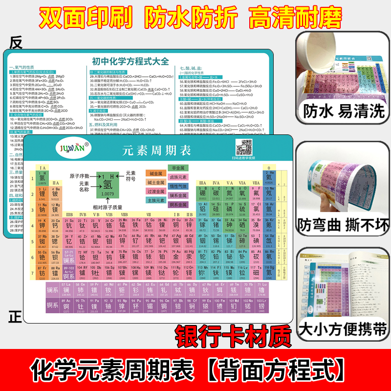 化学元素周期表小卡片新版初中数学物理知识点速记卡随身方程式卡-图1