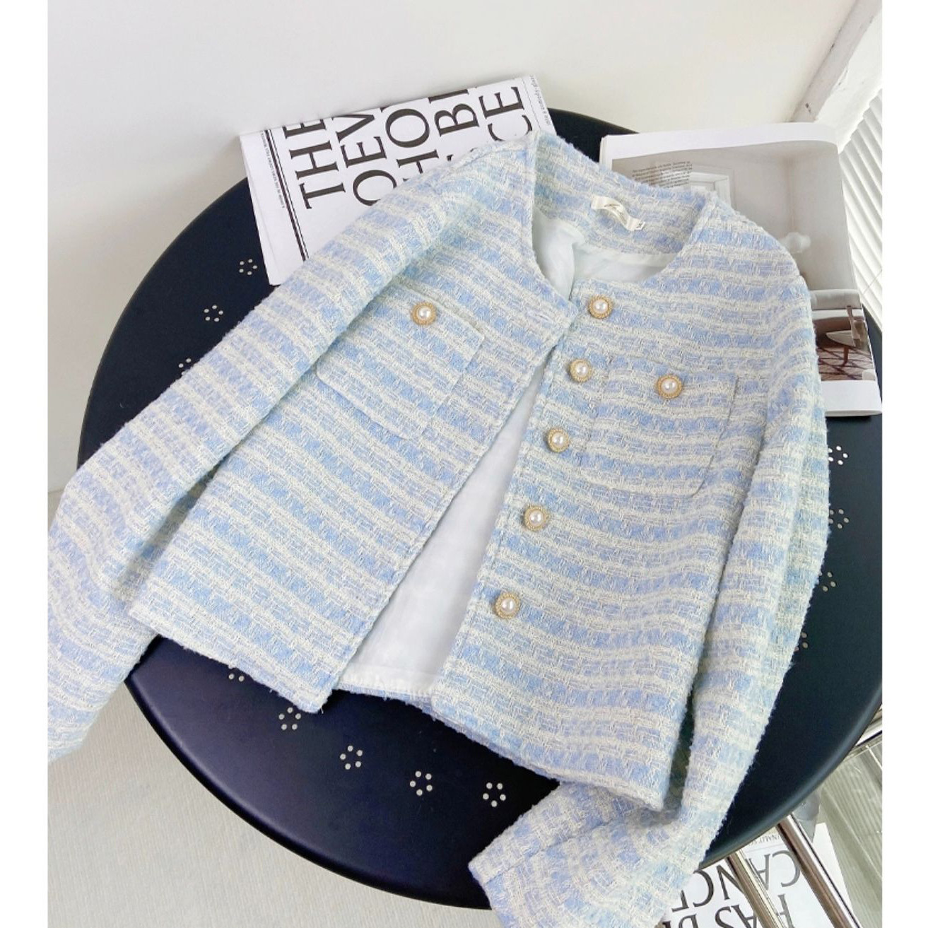 珍珠扣小香风外套女2026春秋新款法式设计感小众宽松短款气质上衣,淘宝优惠券,粉丝福利购,淘宝优惠卷