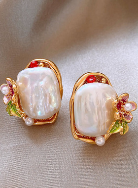 莫奈花园不规则巴洛克天然大珍珠耳钉女设计感小众耳环高级感耳饰