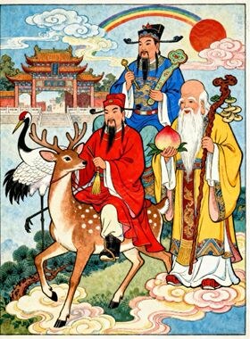 福禄寿财神爷三星高照贴客厅中堂玄关家居防水装饰贴纸画书房茶室