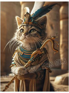 可爱复古埃及法老猫咪贴画客厅卧室门贴冰箱贴马桶贴行李箱自粘贴