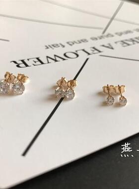 包金基础款四爪锆钻简洁风耳钉