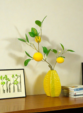 仿真陶瓷杨桃带山茶花创意水果水培花瓶客厅电视柜餐桌装装饰摆件