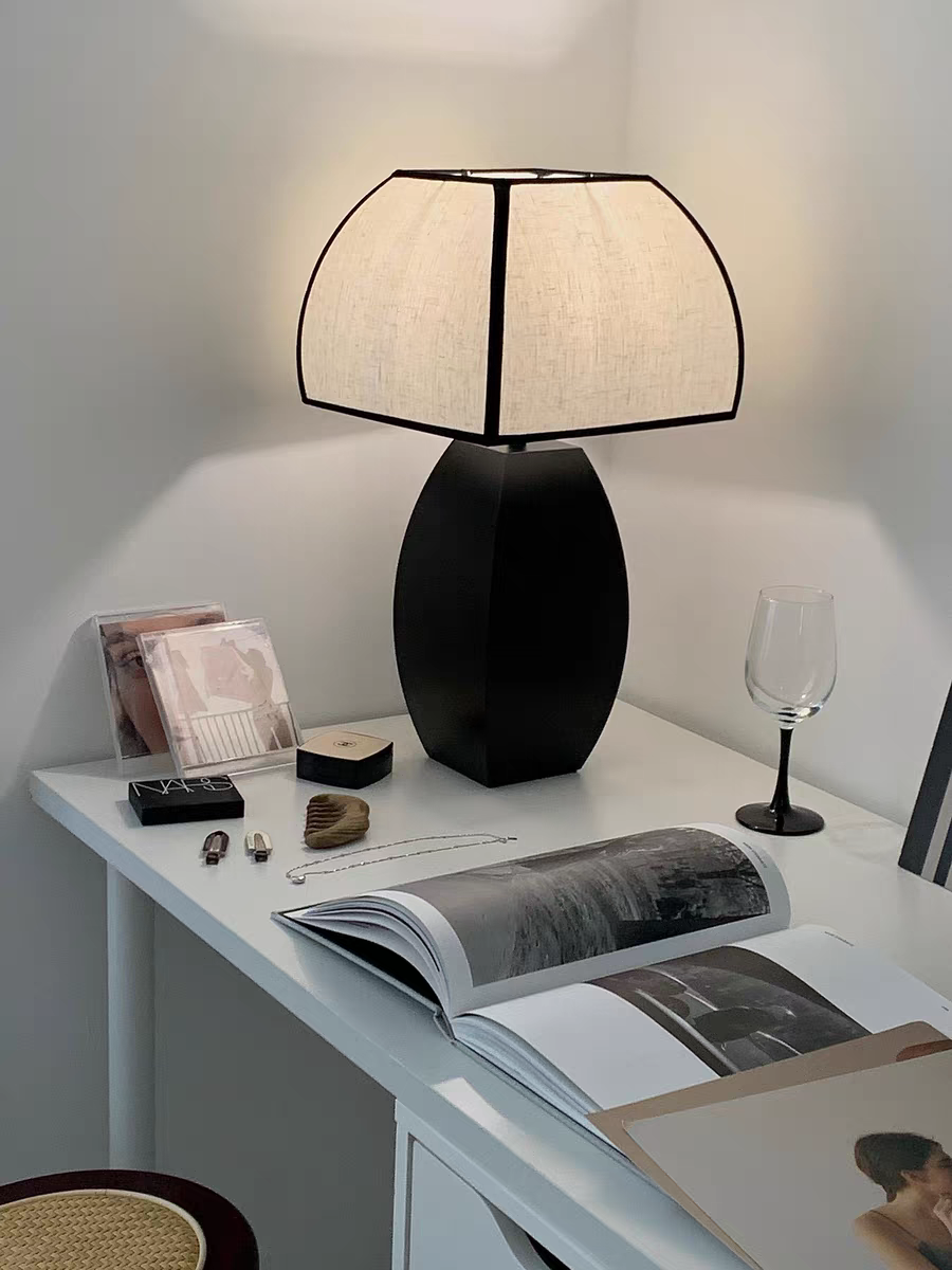 新中式铁艺布艺方罩中古台灯现代简约客厅书房卧室风格中式床头灯 - 图2