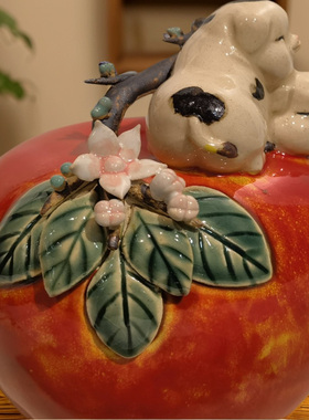 特价石湾公仔陶瓷中式开业伴手诸事平安小猪苹果家居玄关公司摆件