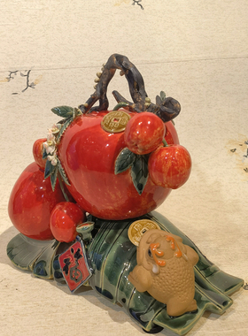 石湾公仔陶瓷中式苹果六六大顺金蟾家居乔迁玄关公司新婚装饰摆件