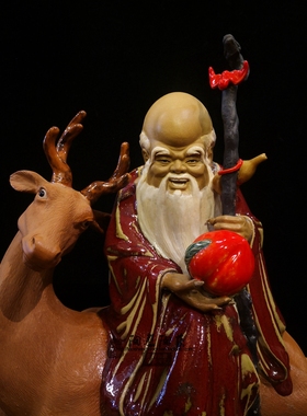 中式风陶瓷酒柜玄关佛堂寿星公