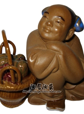 工艺石湾公仔中式风博古架摆件