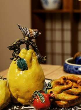 石湾公仔陶瓷中式苹果柚子佛手和合家居乔迁玄关公司合作新婚摆件