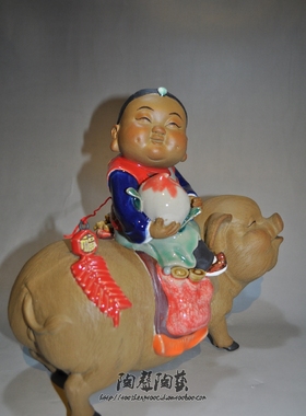 石湾公仔献寿丰衣足食中式风摆件