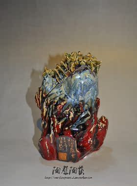 螃蟹石湾陶中式客厅园林水池摆件