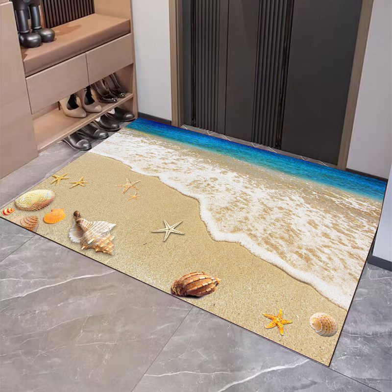 进门玄关蓝色海洋沙滩大海风格地垫入户卫生间吸水防滑门口地毯,淘宝优惠券,粉丝福利购,淘宝优惠卷